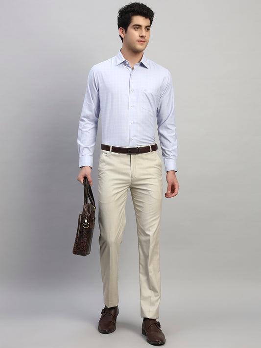 Formal Shirt for Men l Breathable & Soft with Color Fastness Regular Fit Spread Collar Neck Cotton Blend Fabric Checkered Pattern