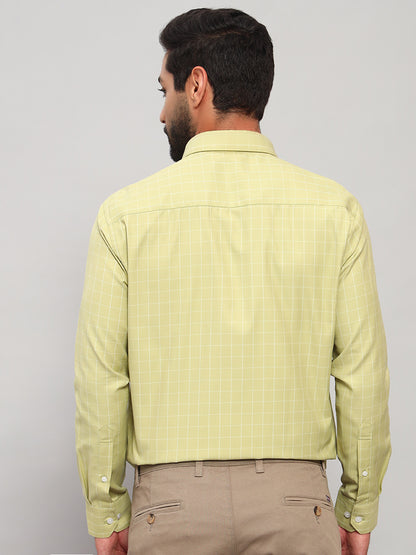 Formal Shirt for Men l Breathable & Soft with Color Fastness Regular Fit Spread Collar Neck Cotton Blend Fabric Checkered Pattern