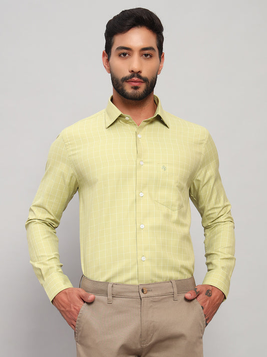 Formal Shirt for Men l Breathable & Soft with Color Fastness Regular Fit Spread Collar Neck Cotton Blend Fabric Checkered Pattern