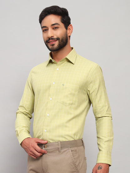 Formal Shirt for Men l Breathable & Soft with Color Fastness Regular Fit Spread Collar Neck Cotton Blend Fabric Checkered Pattern