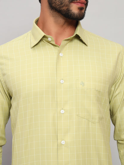 Formal Shirt for Men l Breathable & Soft with Color Fastness Regular Fit Spread Collar Neck Cotton Blend Fabric Checkered Pattern