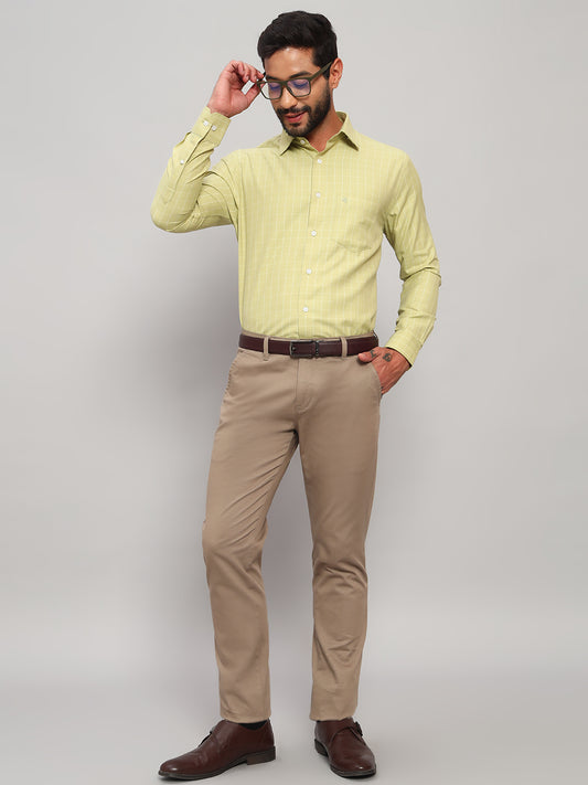 Formal Shirt for Men l Breathable & Soft with Color Fastness Regular Fit Spread Collar Neck Cotton Blend Fabric Checkered Pattern