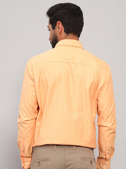 Formal Shirt for Men l Breathable & Soft with Color Fastness Regular Fit Spread Collar Neck Cotton Blend Fabric Checkered Pattern