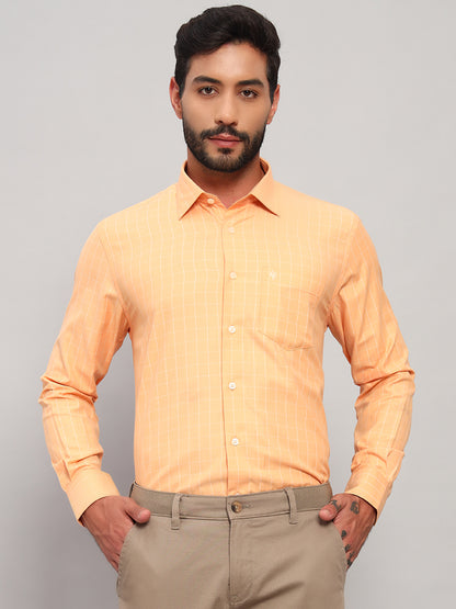 Formal Shirt for Men l Breathable & Soft with Color Fastness Regular Fit Spread Collar Neck Cotton Blend Fabric Checkered Pattern