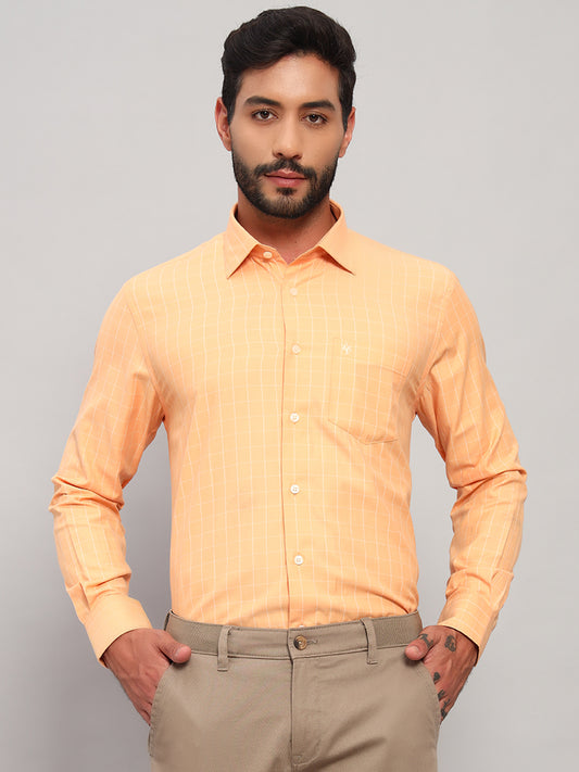 Formal Shirt for Men l Breathable & Soft with Color Fastness Regular Fit Spread Collar Neck Cotton Blend Fabric Checkered Pattern