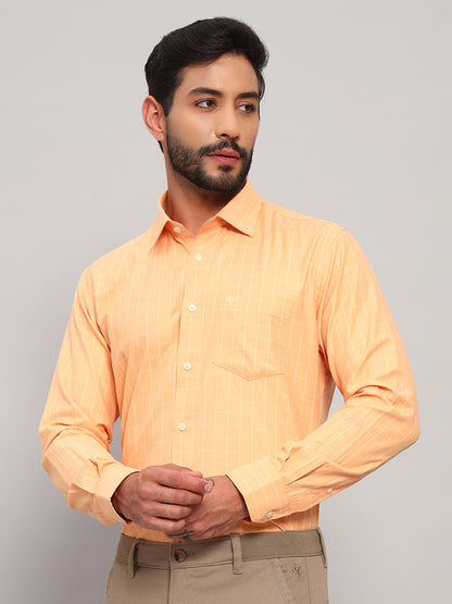 Formal Shirt for Men l Breathable & Soft with Color Fastness Regular Fit Spread Collar Neck Cotton Blend Fabric Checkered Pattern