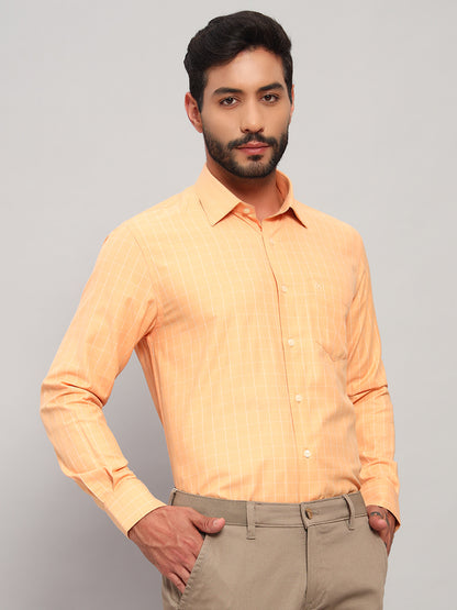 Formal Shirt for Men l Breathable & Soft with Color Fastness Regular Fit Spread Collar Neck Cotton Blend Fabric Checkered Pattern