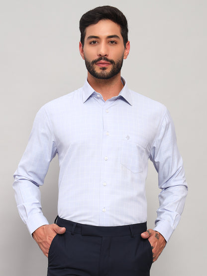 Formal Shirt for Men l Breathable & Soft with Color Fastness Regular Fit Spread Collar Neck Cotton Blend Fabric Checkered Pattern