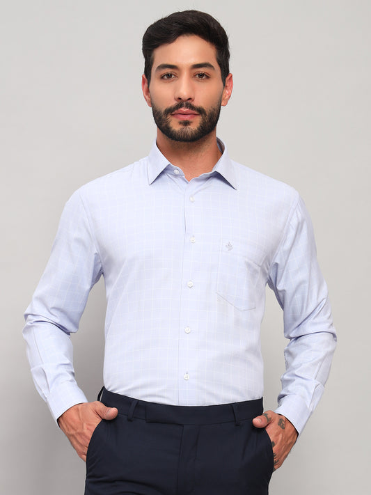 Formal Shirt for Men l Breathable & Soft with Color Fastness Regular Fit Spread Collar Neck Cotton Blend Fabric Checkered Pattern