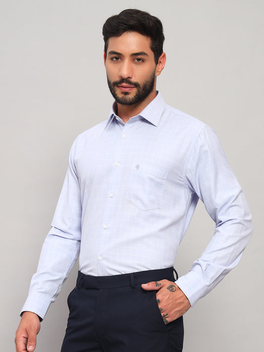 Formal Shirt for Men l Breathable & Soft with Color Fastness Regular Fit Spread Collar Neck Cotton Blend Fabric Checkered Pattern