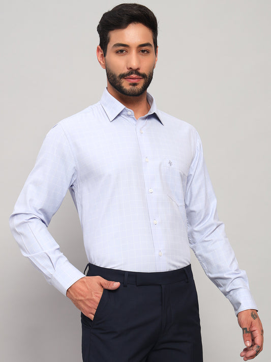 Formal Shirt for Men l Breathable & Soft with Color Fastness Regular Fit Spread Collar Neck Cotton Blend Fabric Checkered Pattern