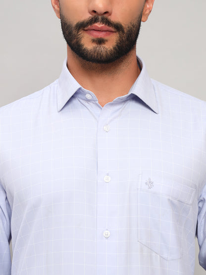 Formal Shirt for Men l Breathable & Soft with Color Fastness Regular Fit Spread Collar Neck Cotton Blend Fabric Checkered Pattern