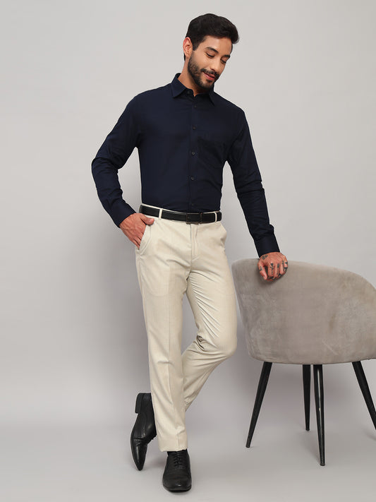 Formal Shirt for Men l Breathable & Soft with Color Fastness Regular Fit Spread Collar Neck Cotton Fabric Self Design Pattern