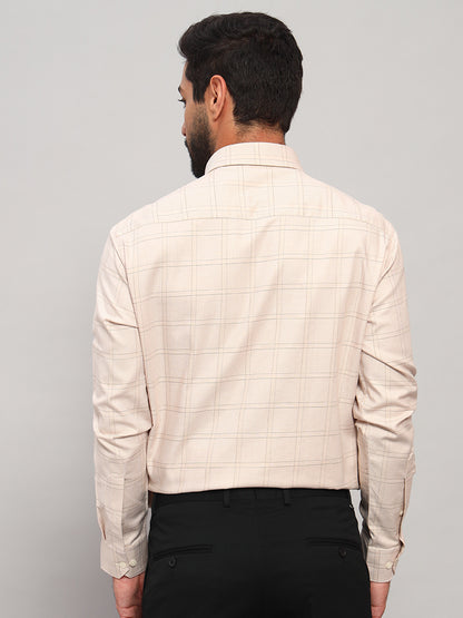 Formal Shirt for Men l Breathable & Soft with Color Fastness Regular Fit Spread Collar Neck Cotton Fabric Checkered Pattern