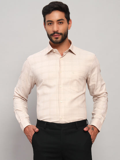 Formal Shirt for Men l Breathable & Soft with Color Fastness Regular Fit Spread Collar Neck Cotton Fabric Checkered Pattern