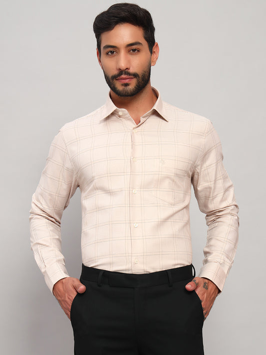 Formal Shirt for Men l Breathable & Soft with Color Fastness Regular Fit Spread Collar Neck Cotton Fabric Checkered Pattern