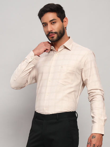 Formal Shirt for Men l Breathable & Soft with Color Fastness Regular Fit Spread Collar Neck Cotton Fabric Checkered Pattern