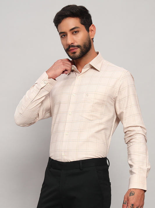 Formal Shirt for Men l Breathable & Soft with Color Fastness Regular Fit Spread Collar Neck Cotton Fabric Checkered Pattern