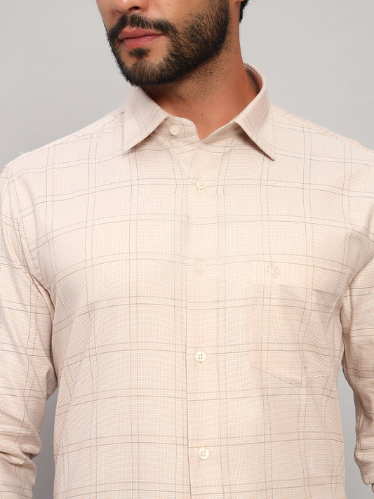 Formal Shirt for Men l Breathable & Soft with Color Fastness Regular Fit Spread Collar Neck Cotton Fabric Checkered Pattern