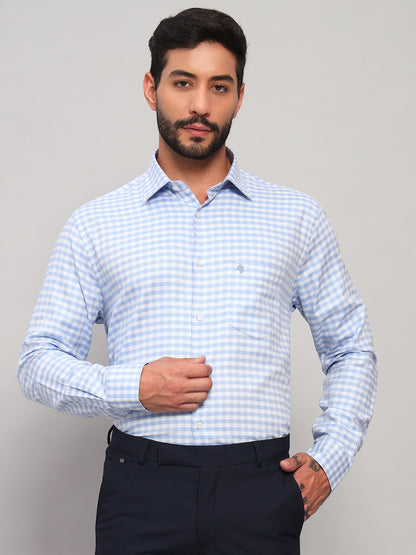 Formal Shirt for Men l Breathable & Soft with Color Fastness Regular Fit Spread Collar Neck Cotton Fabric Checkered Pattern