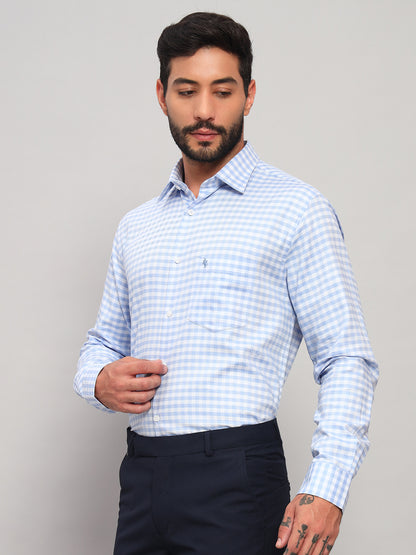 Formal Shirt for Men l Breathable & Soft with Color Fastness Regular Fit Spread Collar Neck Cotton Fabric Checkered Pattern