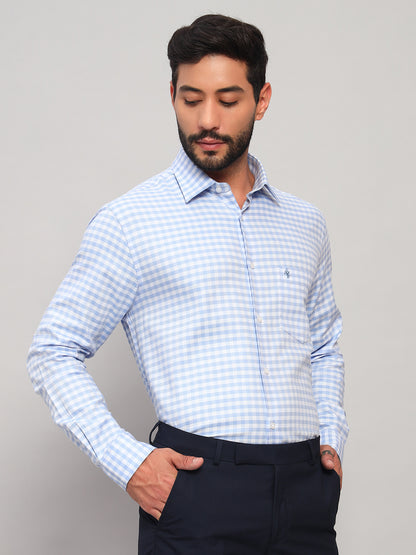 Formal Shirt for Men l Breathable & Soft with Color Fastness Regular Fit Spread Collar Neck Cotton Fabric Checkered Pattern