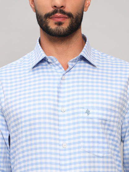 Formal Shirt for Men l Breathable & Soft with Color Fastness Regular Fit Spread Collar Neck Cotton Fabric Checkered Pattern