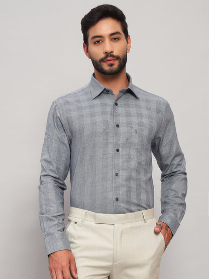 Formal Shirt for Men l Breathable & Soft with Color Fastness Regular Fit Spread Collar Neck Cotton Fabric Checkered Pattern