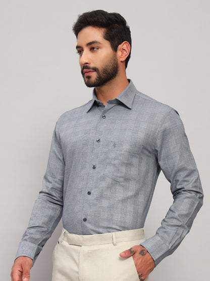 Formal Shirt for Men l Breathable & Soft with Color Fastness Regular Fit Spread Collar Neck Cotton Fabric Checkered Pattern