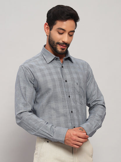 Formal Shirt for Men l Breathable & Soft with Color Fastness Regular Fit Spread Collar Neck Cotton Fabric Checkered Pattern