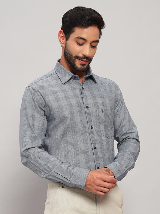 Formal Shirt for Men l Breathable & Soft with Color Fastness Regular Fit Spread Collar Neck Cotton Fabric Checkered Pattern