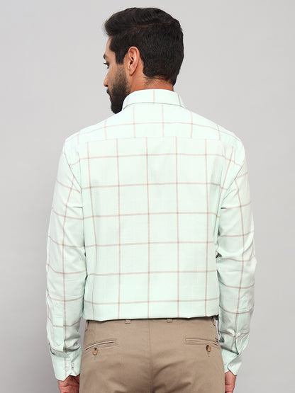 Formal Shirt for Men l Breathable & Soft with Color Fastness Regular Fit Spread Collar Neck Cotton Fabric Checkered Pattern