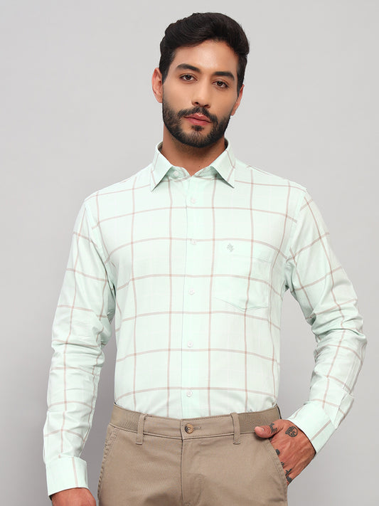 Formal Shirt for Men l Breathable & Soft with Color Fastness Regular Fit Spread Collar Neck Cotton Fabric Checkered Pattern