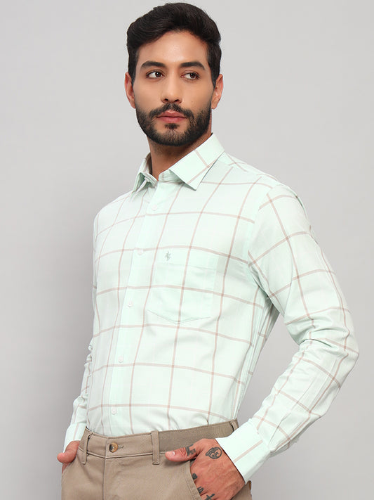 Formal Shirt for Men l Breathable & Soft with Color Fastness Regular Fit Spread Collar Neck Cotton Fabric Checkered Pattern