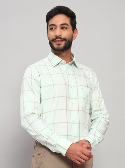 Formal Shirt for Men l Breathable & Soft with Color Fastness Regular Fit Spread Collar Neck Cotton Fabric Checkered Pattern