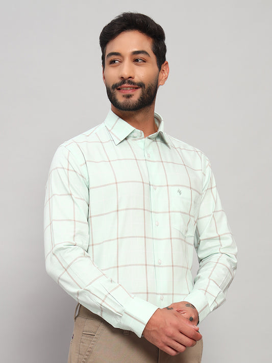 Formal Shirt for Men l Breathable & Soft with Color Fastness Regular Fit Spread Collar Neck Cotton Fabric Checkered Pattern