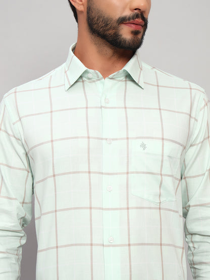 Formal Shirt for Men l Breathable & Soft with Color Fastness Regular Fit Spread Collar Neck Cotton Fabric Checkered Pattern