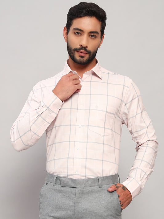 Formal Shirt for Men l Breathable & Soft with Color Fastness Regular Fit Spread Collar Neck Cotton Fabric Checkered Pattern