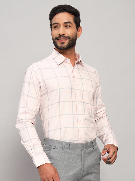 Formal Shirt for Men l Breathable & Soft with Color Fastness Regular Fit Spread Collar Neck Cotton Fabric Checkered Pattern
