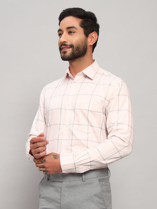 Formal Shirt for Men l Breathable & Soft with Color Fastness Regular Fit Spread Collar Neck Cotton Fabric Checkered Pattern