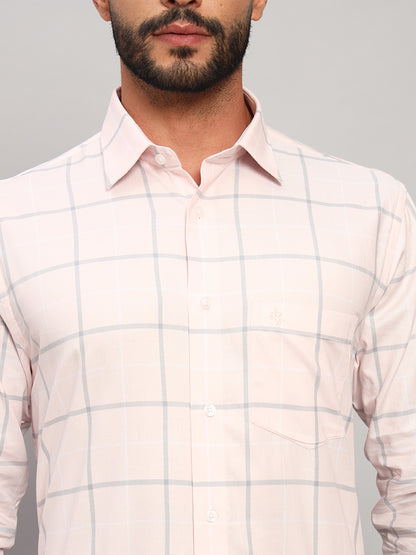 Formal Shirt for Men l Breathable & Soft with Color Fastness Regular Fit Spread Collar Neck Cotton Fabric Checkered Pattern