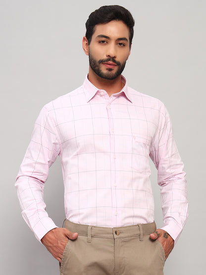 Formal Shirt for Men l Breathable & Soft with Color Fastness Regular Fit Spread Collar Neck Cotton Fabric Checkered Pattern