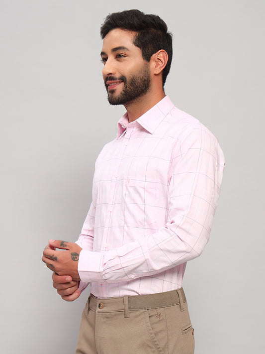 Formal Shirt for Men l Breathable & Soft with Color Fastness Regular Fit Spread Collar Neck Cotton Fabric Checkered Pattern