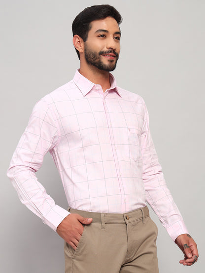 Formal Shirt for Men l Breathable & Soft with Color Fastness Regular Fit Spread Collar Neck Cotton Fabric Checkered Pattern