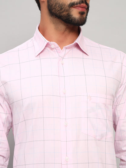 Formal Shirt for Men l Breathable & Soft with Color Fastness Regular Fit Spread Collar Neck Cotton Fabric Checkered Pattern