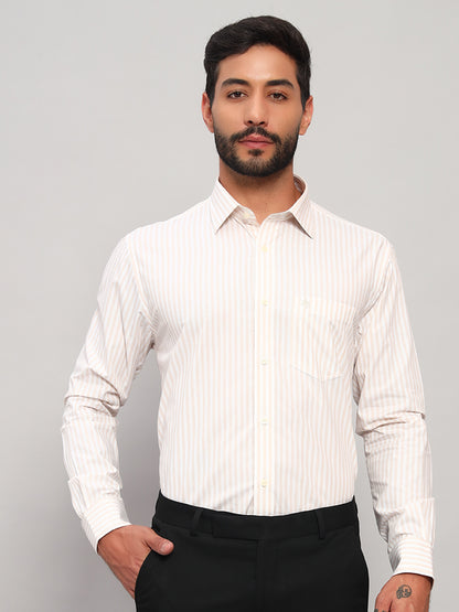 Formal Shirt for Men l Breathable & Soft with Color Fastness Regular Fit Spread Collar Neck Cotton Fabric Striped Pattern