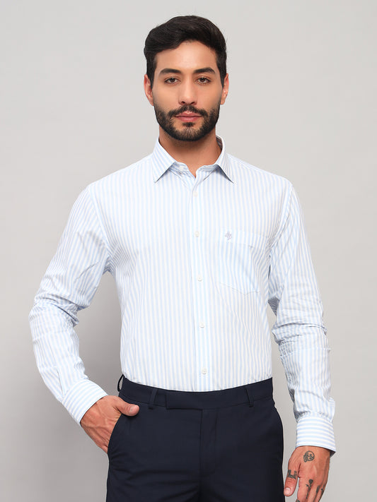 Formal Shirt for Men l Breathable & Soft with Color Fastness Regular Fit Spread Collar Neck Cotton Fabric Striped Pattern