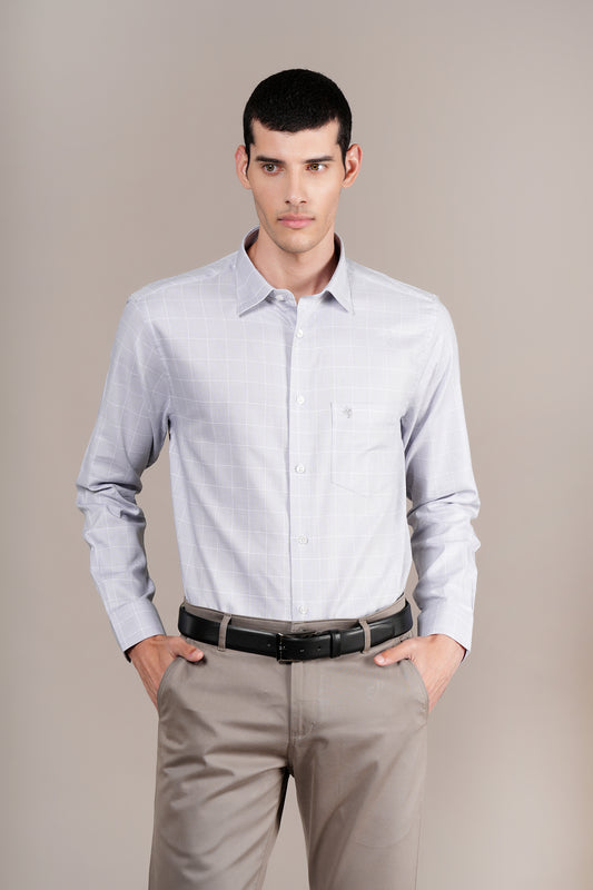 Formal Shirt for Men l Breathable & Soft with Color Fastness Regular Fit Spread Collar Neck Cotton Fabric Checkered Pattern