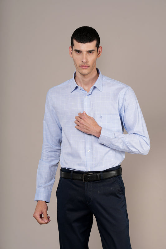 Formal Shirt for Men l Breathable & Soft with Color Fastness Regular Fit Spread Collar Neck Cotton Fabric Checkered Pattern