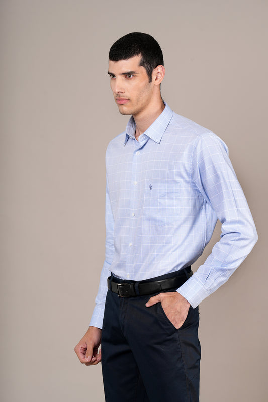 Formal Shirt for Men l Breathable & Soft with Color Fastness Regular Fit Spread Collar Neck Cotton Fabric Checkered Pattern